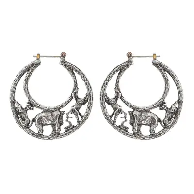 Silver Tone Elephant Hoop Earrings