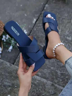 Women's Fashionable Elegant Plain Slip on Sandals As Gift, Casual Comfort Open Toe Sandals for Summer, Lightweight Breathabl...