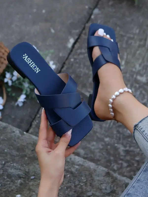 Women's Fashionable Elegant Plain  Slip on Sandals As Gift, Casual Comfort Open Toe Sandals for Summer, Lightweight Breathabl...