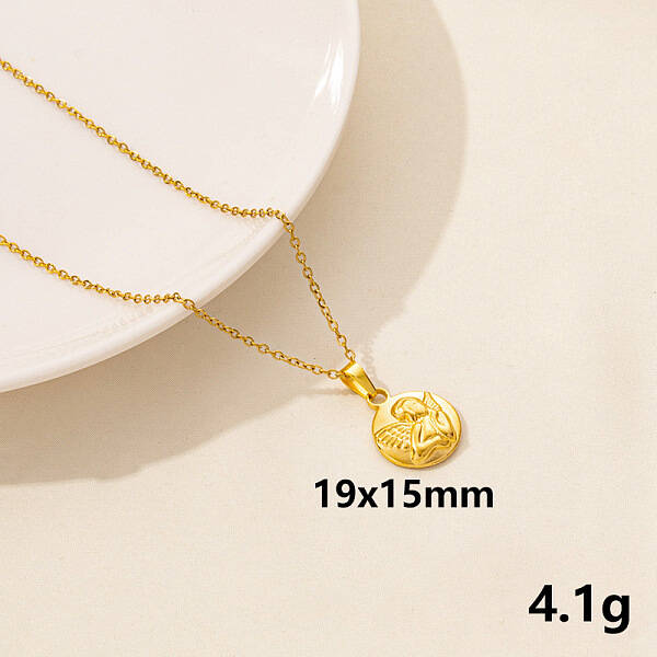 304 Stainless Steel Flat Round with Fairy Pendant Necklaces