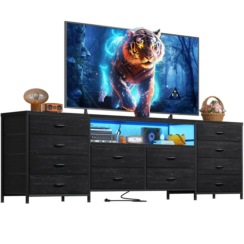 【#TikTokShopFallDealsForYou】Raybee Furniture TV Stand for 65 70 75 Inch TV 63W Dresser for Bedroom with LED Lights & Po...