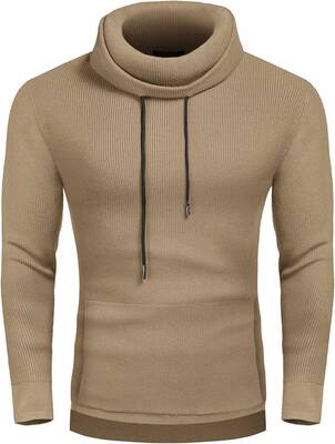 Knitted Pullover Turtleneck Sweater (US Only), Khaki / XXL