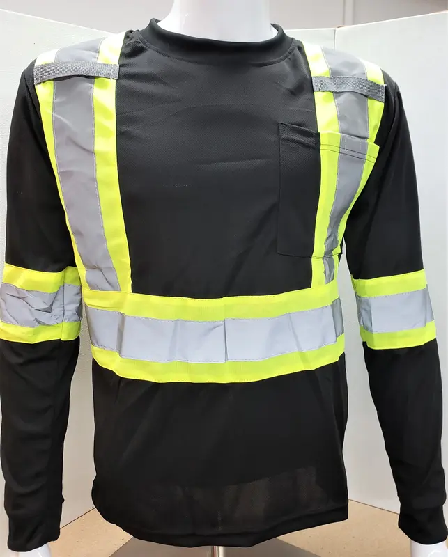 FX Black Hi visibility reflective safety shirt with mic tab holder and left hand pocket
