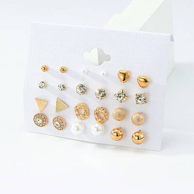 12Pcs Gold Plated Alloy Stud Earrings