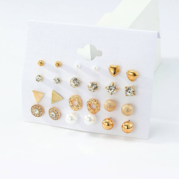 12Pcs Gold Plated Alloy Stud Earrings