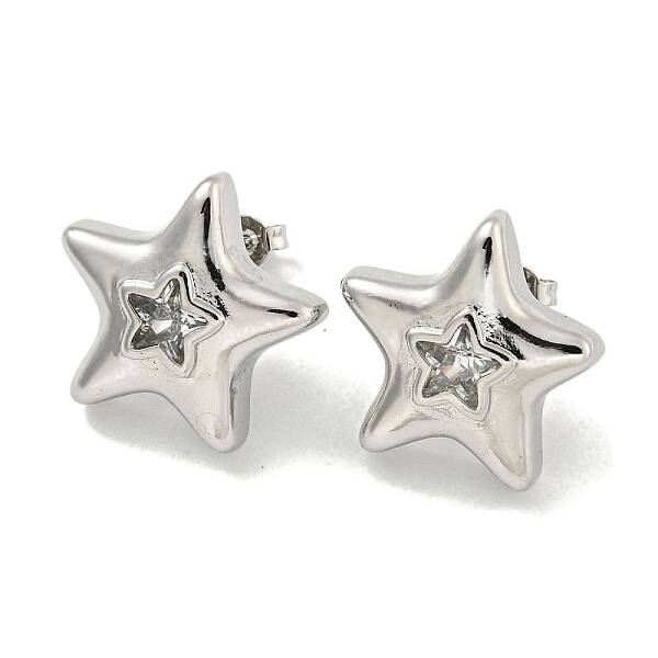 Brass Micro Pave Cubic Zirconia Stud Earrings for Women
