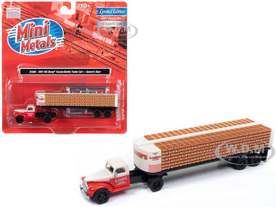 1941-1946 Chevrolet Tractor Red and White with Flatbed Bottle Trailer \