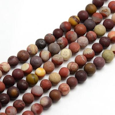 Frosted Natural Mookaite Round Bead Strands