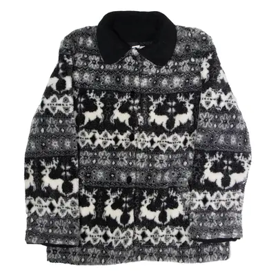 REAL COMFORT Womens Fleece Jacket Grey Fair Isle L