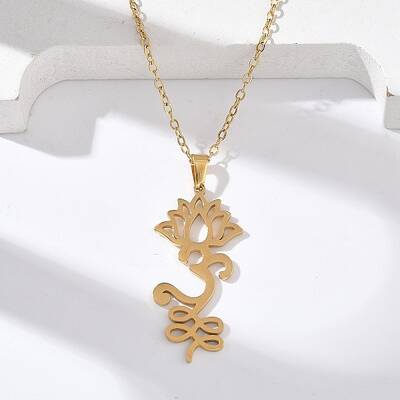 304 Stainless Steel Hollow Cut Yoga Om Lotus Flower Pendant Necklaces