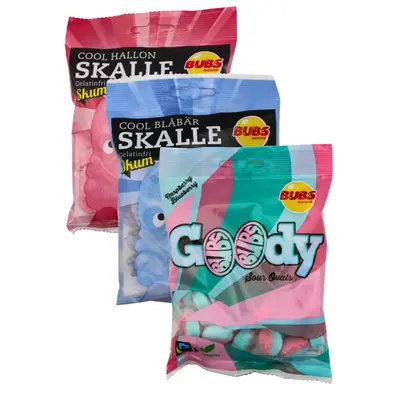 Bubs Swedish Berry Candy Sampler 3 pk - Sour Blueberry Skulls, Sour Raspberry Skulls, Sour Blueberry/Raspberry - Vegan Candie...