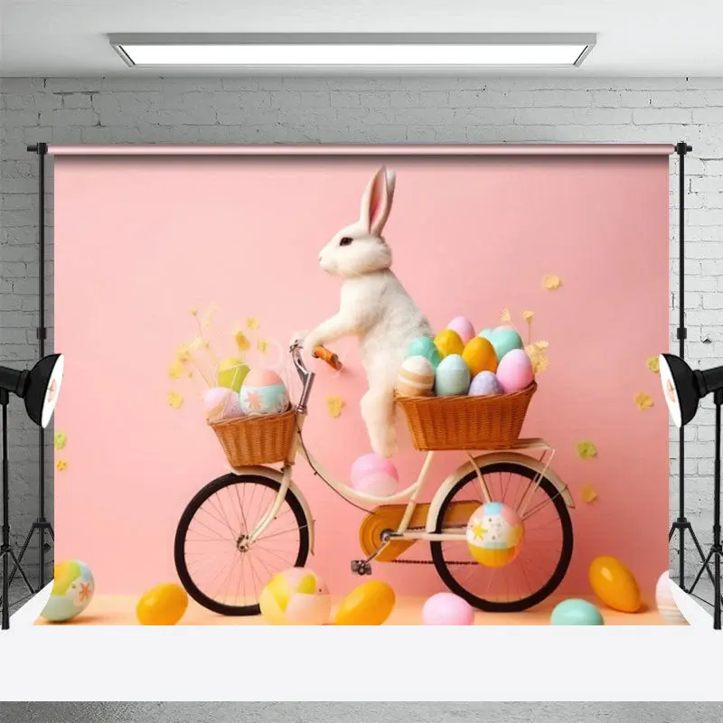 Rabbit Sitting On Bike Easter Egg Photo Backdrop - Aperturee