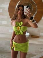 Women's Flower Decor Bikini Set, Casual Fashion Swimsuit Three-piece Set for Beach Holiday Vacation Swimming, Ladies Swimwear...