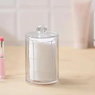 Makeup Pad Storage Bottle With Lid, 1 Count Clear Plastic Cosmetic Pad Storage Box, Desktop Dust-proof Storage Container, Sum...