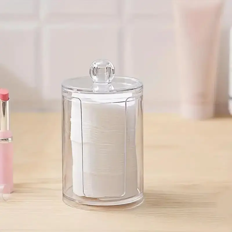 Makeup Pad Storage Bottle With Lid, 1 Count Clear Plastic Cosmetic Pad Storage Box, Desktop Dust-proof Storage Container, Sum...