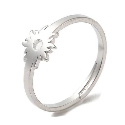 Non-Tarnish 304 Stainless Steel Flower Adjustable Ring for Women