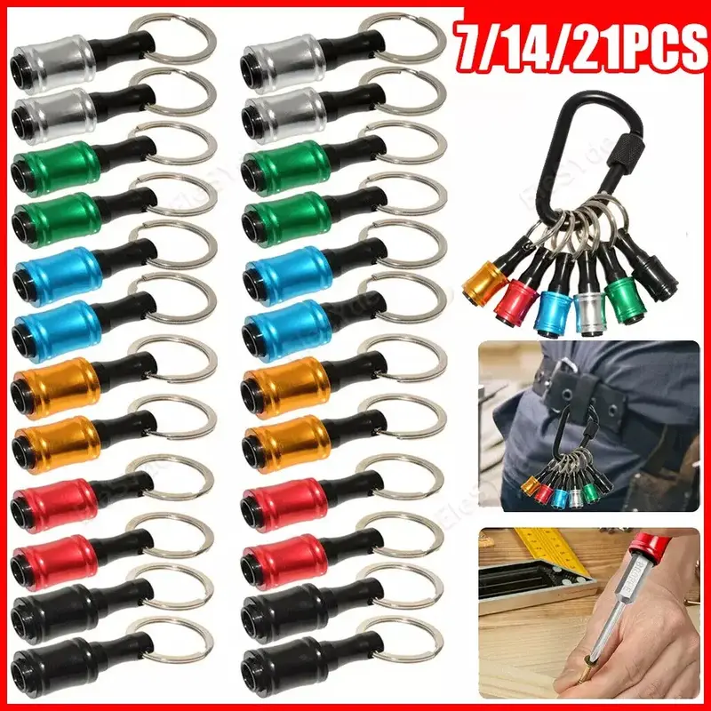 1/4 inch Hex Shank Bit Holder, 6pcs Quick Release Drill Bit Holder Keychain for Impact Driver, Portable Screwdriver Bits Hold...
