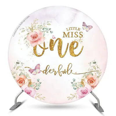 Aperturee Floral Little Miss One Derful Round Birthday Backdrop | Round Backdrop Fabric Cover | Custom Round Backdrop | Round...