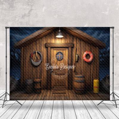 Dark Night Wooden House Fishing Cake Smash Backdrop - Aperturee