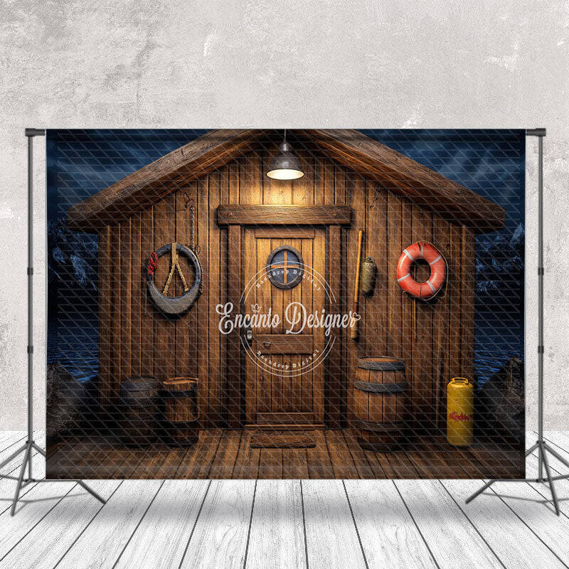 Dark Night Wooden House Fishing Cake Smash Backdrop - Aperturee