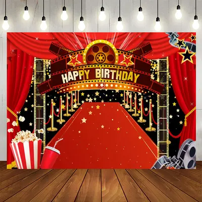 Aperturee Gold Star Red Carpet Birthday Backdrop