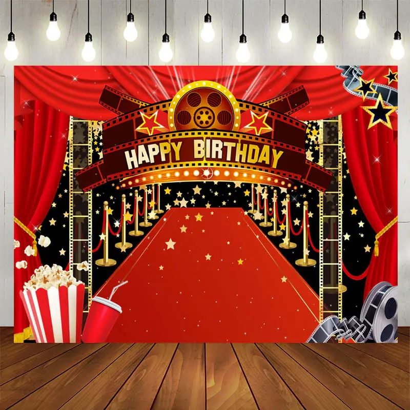 Aperturee Gold Star Red Carpet Birthday Backdrop
