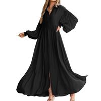 Chouyatou Women's Casual Long Sleeve Button Down Shirt Dress Elegant Pleated Flowy Swing Maxi Dress Summer Womenswear