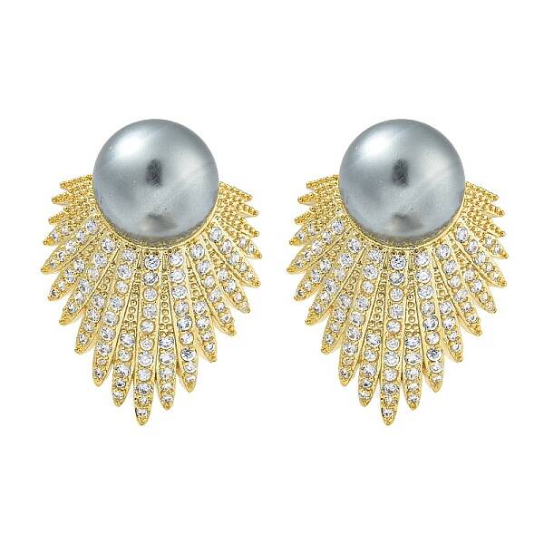 Rack Plating Fan Brass Micro Pave Clear Cubic Zirconia Stud Earrings