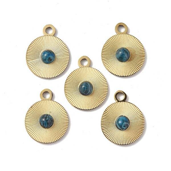 PVD Vacuum Plating 201 Stainless Steel Natural Crazy Agate Charms