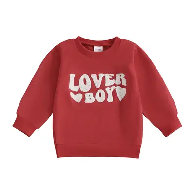 Kids Toddler Boy Girl Valentines Day Shirt Letter Embroidery Sweatshirt Long Sleeve Pullover Tops Kids Valentines Outfits