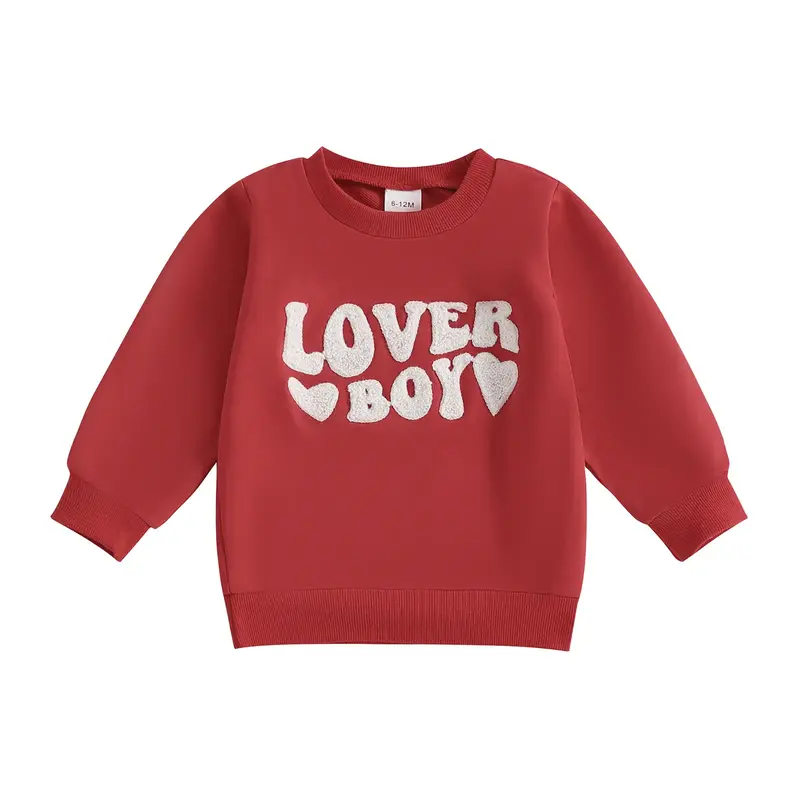 Kids Toddler Boy Girl Valentines Day Shirt Letter Embroidery Sweatshirt Long Sleeve Pullover Tops Kids Valentines Outfits