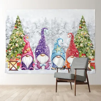 Aperturee Gnomes Snowy Forest Bauble Tree Christmas Backdrop