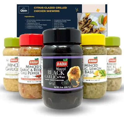 Badia Minced Garlic Flavor Bundle - Garlic & Red Chili Pepper 8 Oz, Garlic Lemon & Basil 8 Oz, Garlic & Parsley 8 Oz, Black G...