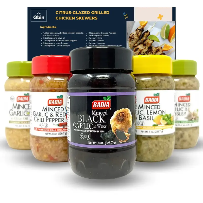Badia Minced Garlic Flavor Bundle - Garlic & Red Chili Pepper 8 Oz, Garlic Lemon & Basil 8 Oz, Garlic & Parsley 8 Oz, Black G...