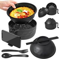 Quick & Easy Ramen Bowl Set – 3-in-1 Polypropylene Noodle Bowl with Utensils (Spoon, Fork, Chopsticks) – Microwave Safe, ...