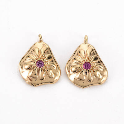 Brass Micro Pave Medium Violet Red Cubic Zirconia Pendants