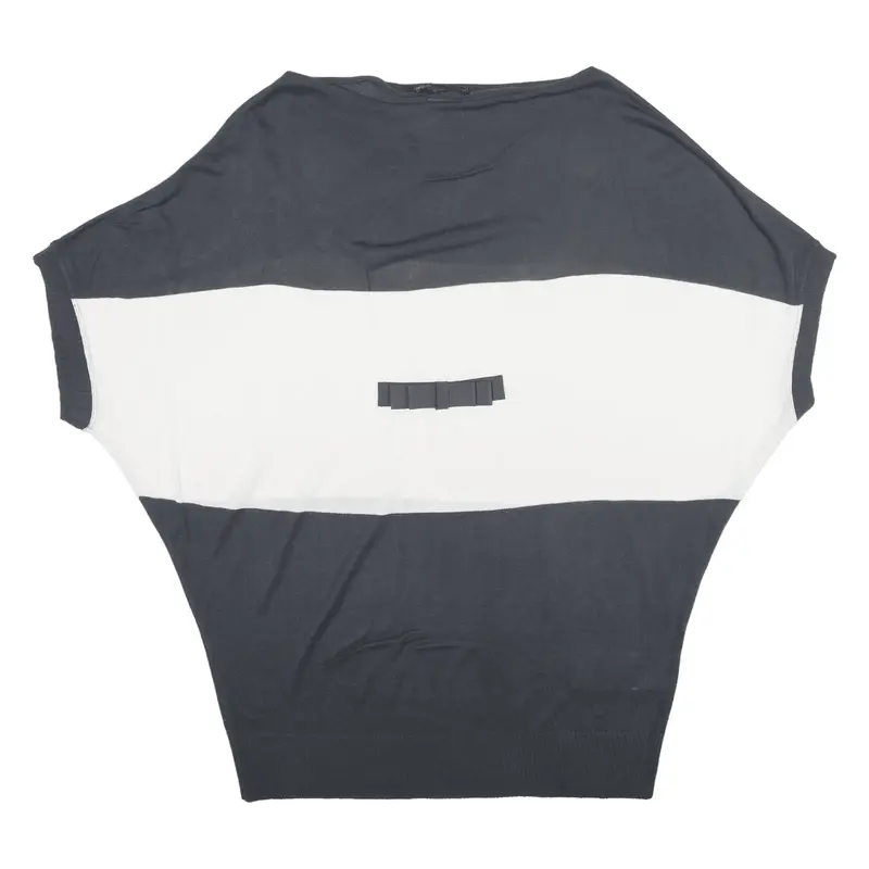 AJAY Bow Patterned Jumper Grey Colourblock Tight Knit Sleeveless Womens UK 12