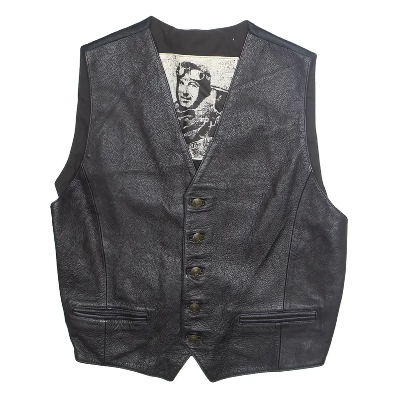 Mens Waistcoat Black Faux Leather L