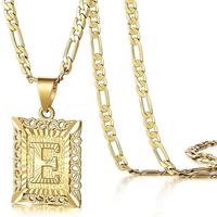 01 Trendy Jewelry 18K Golden Plated Square  Necklace Men's and Women's Jewelry Gold Titanium Steel 26 English Letter Pendant ...