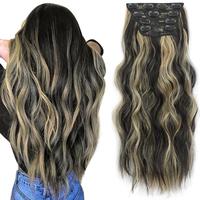 [ KooKaStyle ]Clip in Long Wavy Synthetic Hair Extension 20 Inch 4PCS Balayage Dark Brown to Chestnut Hairpieces Fiber Thick ...