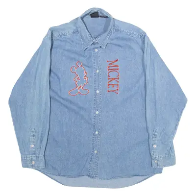 MICKEY UNLIMITED Womens Denim Shirt Blue Long Sleeve L