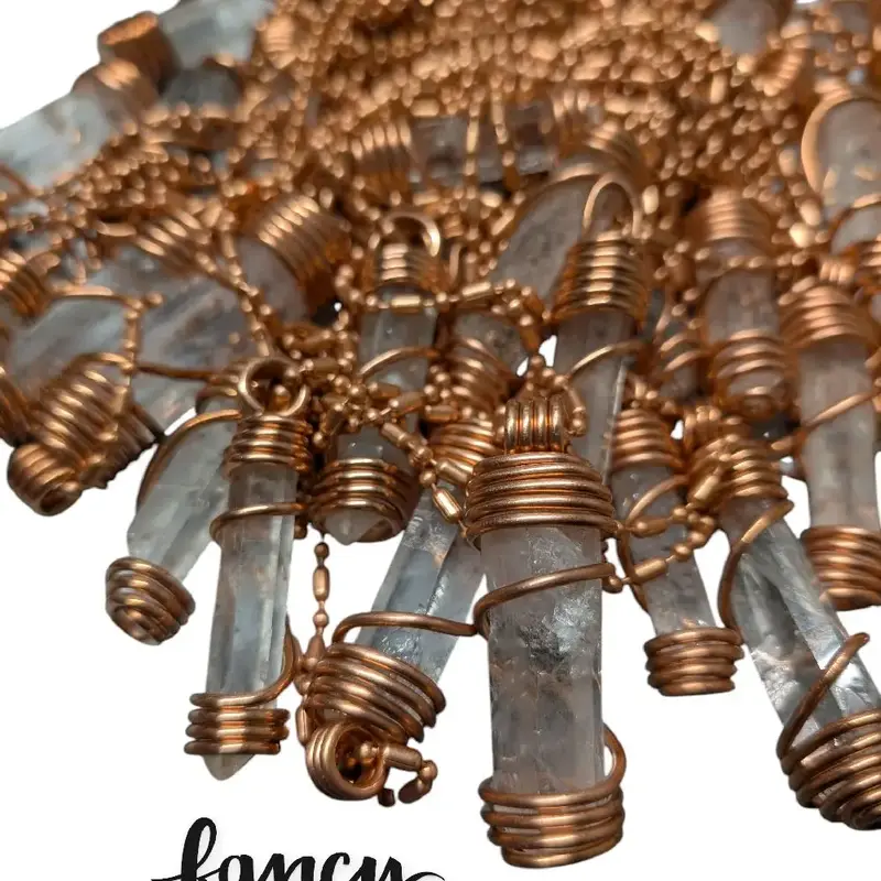 Wire Wrapped Copper Clea Quartz Pendants