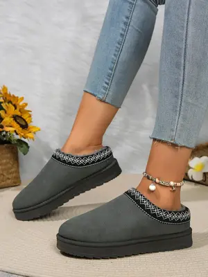 Women's Solid Color Flat Slippers, Casual Comfortable Platform Home Slippers, Warm Slippers for Indoor & Outdoor Use for Fall...