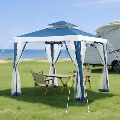 SUNJOY 8x8 Soft Top Gazebo with Mosquito Netting - Navy & White