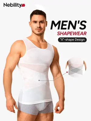 【Nebility】Men's Mesh Breathable Compression Shapewear Vest - Slim-Fitting High Elasticity Seamless Menswear Tummy Contro...