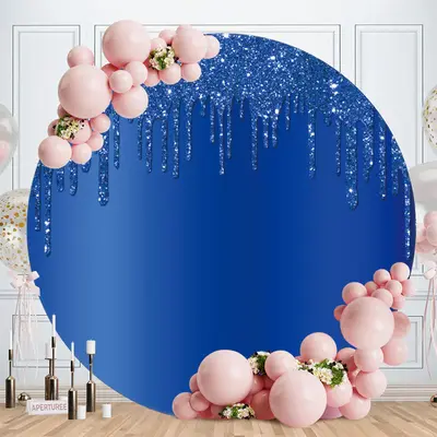 Aperturee Pink Glitter Round Black Birthday Party Backdrop | Round Backdrop Stand Covers | Circular Birthday Backdrop Cover |...