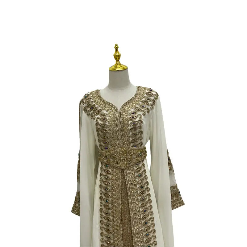Ivory Gold Kaftan: Elegance and Opulence in Luxurious Fabric