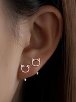 1 Pair Cute Hollow out Cat Design Stud Earrings, Animal Themed Fashion Jewelry for Women, Simple Daily Use Fashion Accessorie...