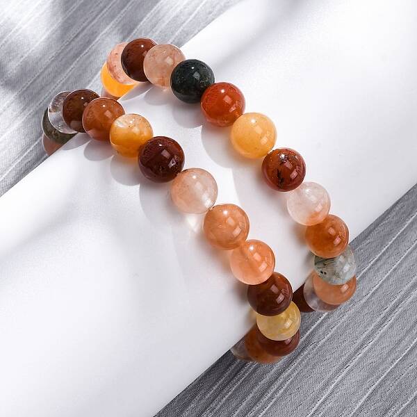 Natural Red Quartz Round Beaded Stretch Bracelets for Men Women