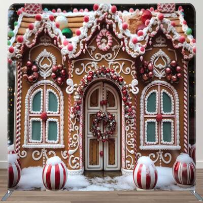 Aperturee Snowy Gingerbread House Christmas Photo Booth Backdrop | Winter Wonderland Backdrop | Christmas Photo Backdrop | Ch...